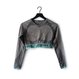 Gymshark Long Sleeve Cropped Top Gray Seamless Logo Band XS/S